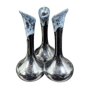 Van Briggle Art Pottery Triple Bud Vase Attached Signed Black Crackled Glaze VTG